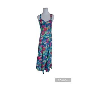 Shok dress size 11 Juniors Women's Floral Bright Maxi Fit Flare Crossover Back